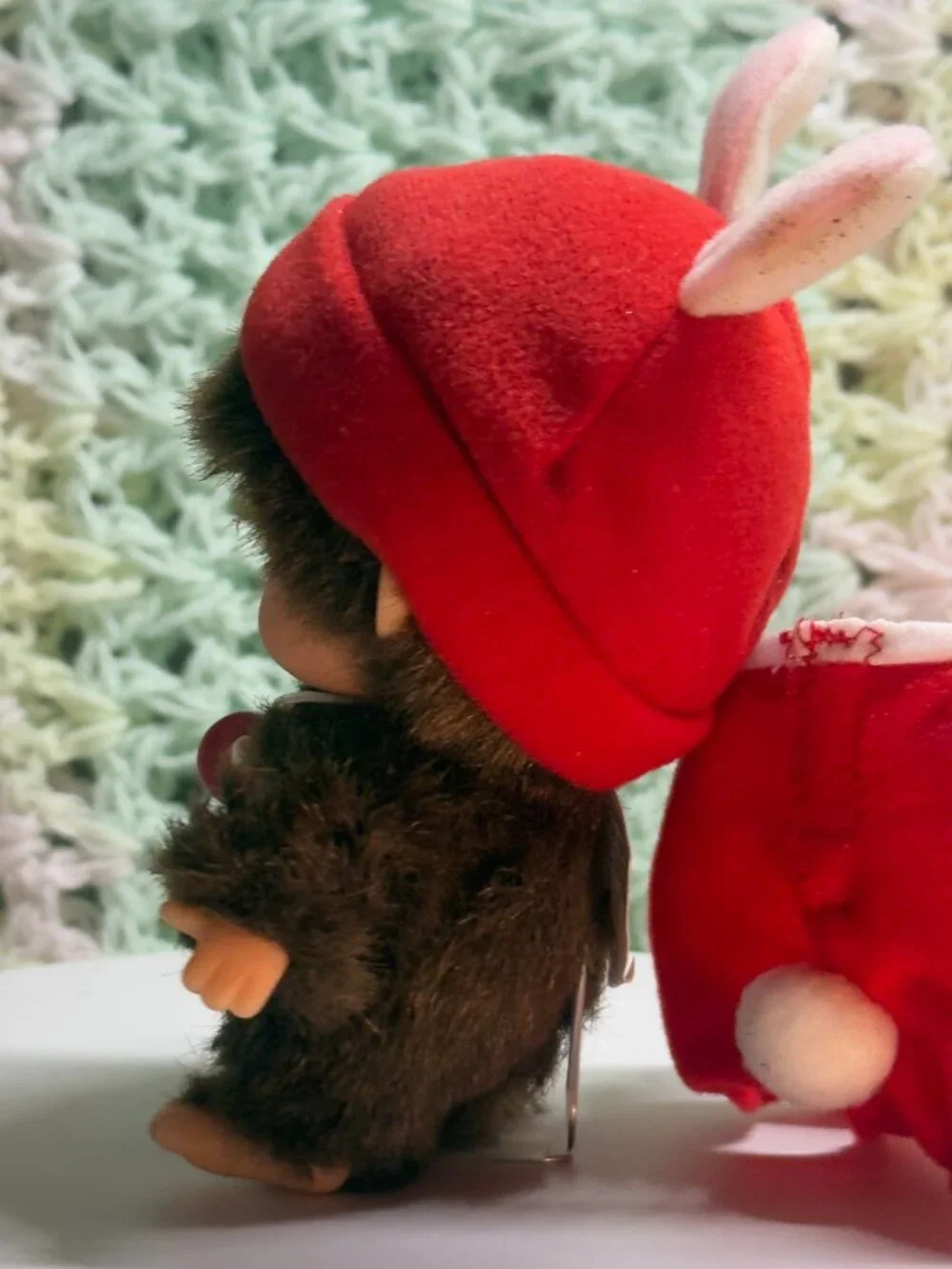 Sekiguchi Bebichhichi Monchhichi Baby Bunny Rabbit Pacifier Red Costume Doll 5